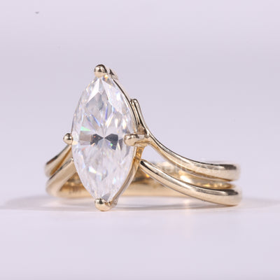 2.0CT Marquise Cut Unique Solitaire Curved Moissanite Bridal Ring Set