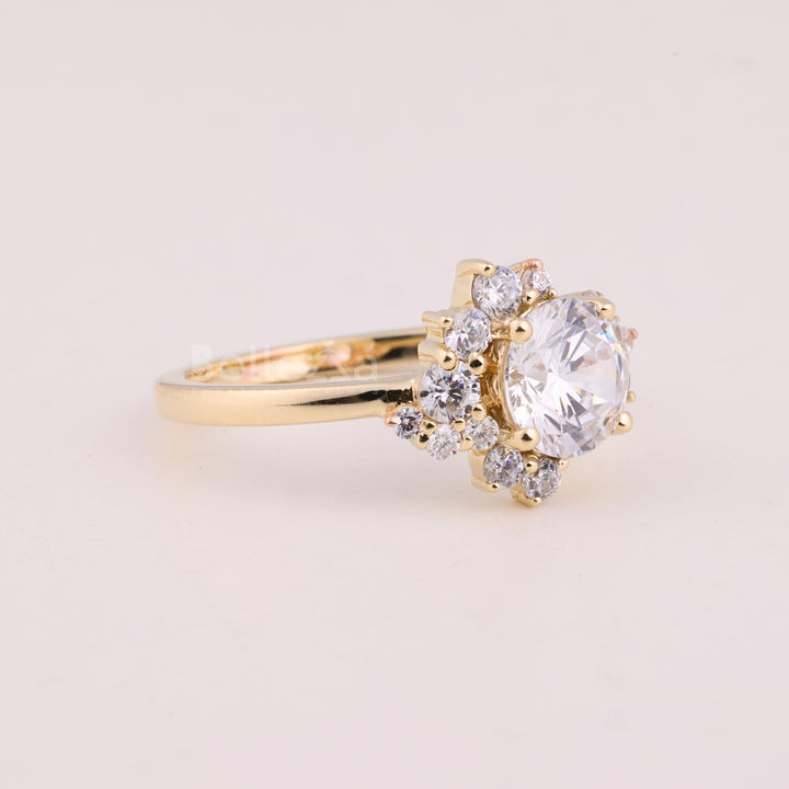 1.0CT Round Cut Cluster Diamond Moissanite Engagement Ring