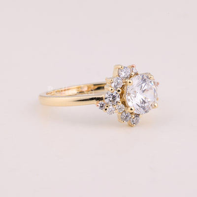 1.0CT Round Cut Cluster Diamond Moissanite Engagement Ring