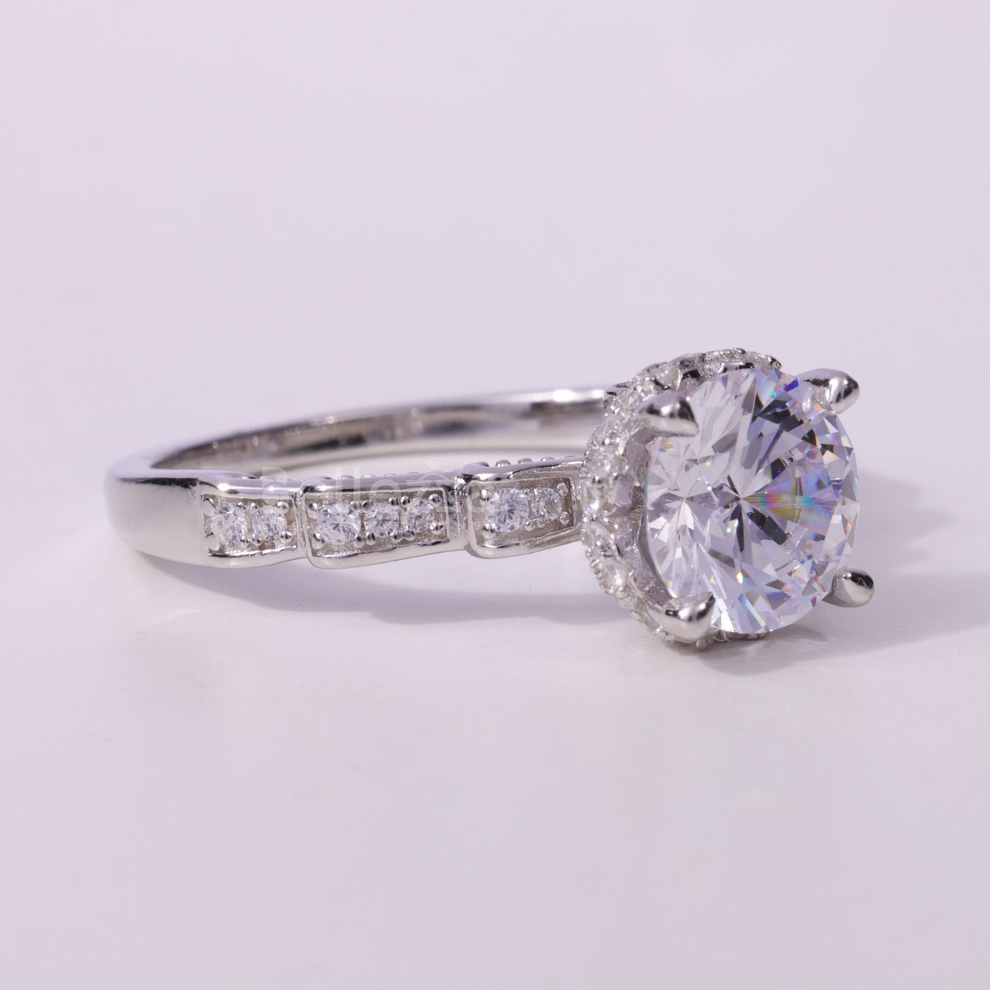 1.0CT Round Cut Cluster Diamond Moissanite Engagement Ring