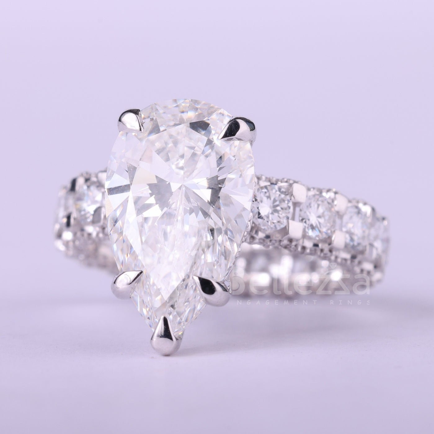 4.0CT Pear Cut Diamond Pave Setting Full Eternity Engagement Ring