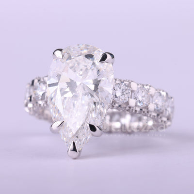 4.0CT Pear Cut Diamond Pave Setting Full Eternity Engagement Ring