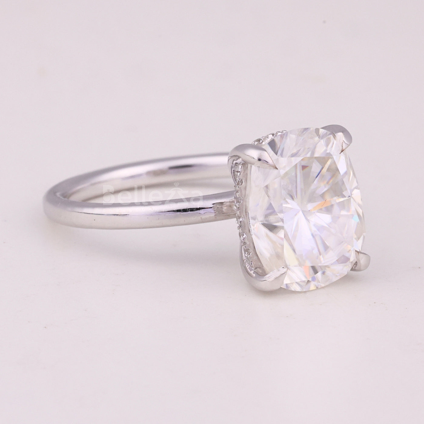 2.0CT Elongated Cushion Cut Hidden Halo Moissanite Engagement Ring
