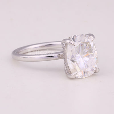 2.0CT Elongated Cushion Cut Hidden Halo Moissanite Engagement Ring