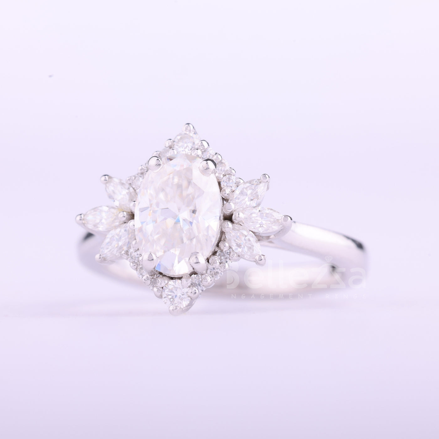 1.0CT Oval Cut Cluster Diamond Moissanite Engagement Ring