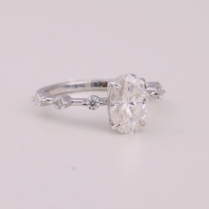 1.50CT Oval Cut Petite Pave Setting Engagement Ring