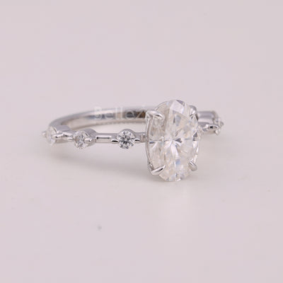 1.50CT Oval Cut Petite Pave Setting Engagement Ring