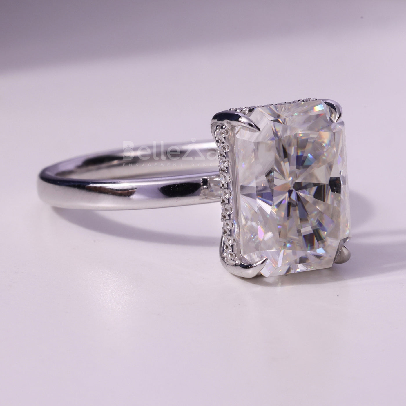 3.0CT Radiant Cut Hidden Halo Moissanite Engagement Ring