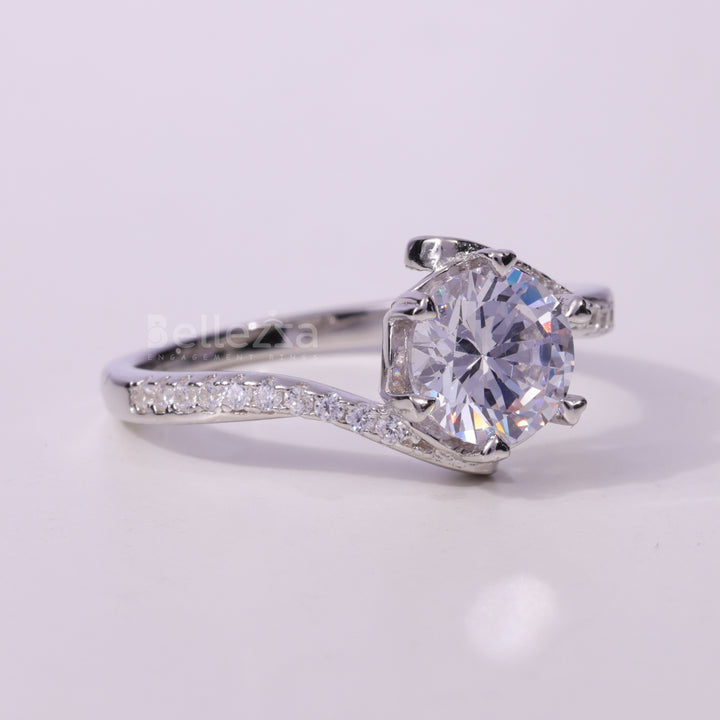 1.0CT Round Cut Bypass Shank Pave Setting Engagement Ring