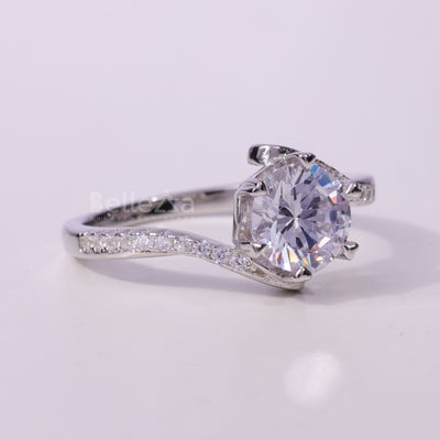 1.0CT Round Cut Bypass Shank Pave Setting Engagement Ring