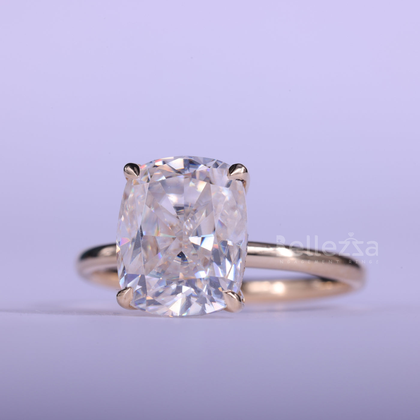 2.0CT Elonganted Cushion Cut Hidden Halo Set Ring