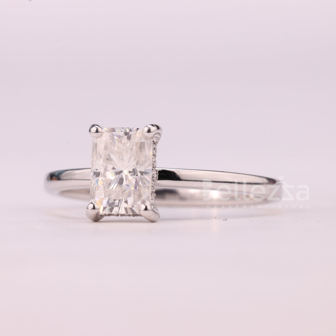 1.0CT Radiant Cut Hidden Halo Moissanite Engagement Ring
