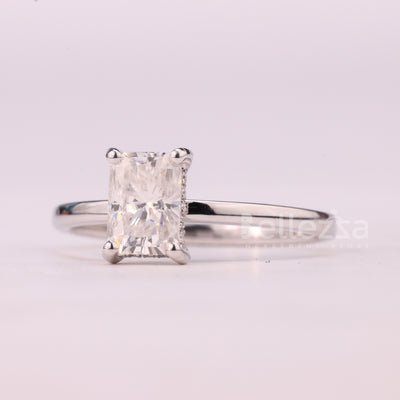 1.0CT Radiant Cut Hidden Halo Moissanite Engagement Ring