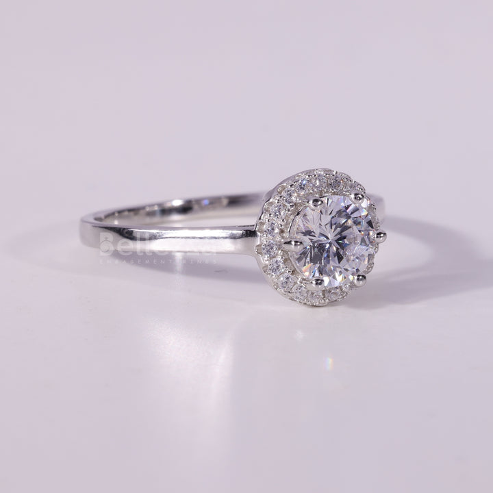 0.50CT Round Cut Diamond Halo Setting Moissanite Engagement Ring