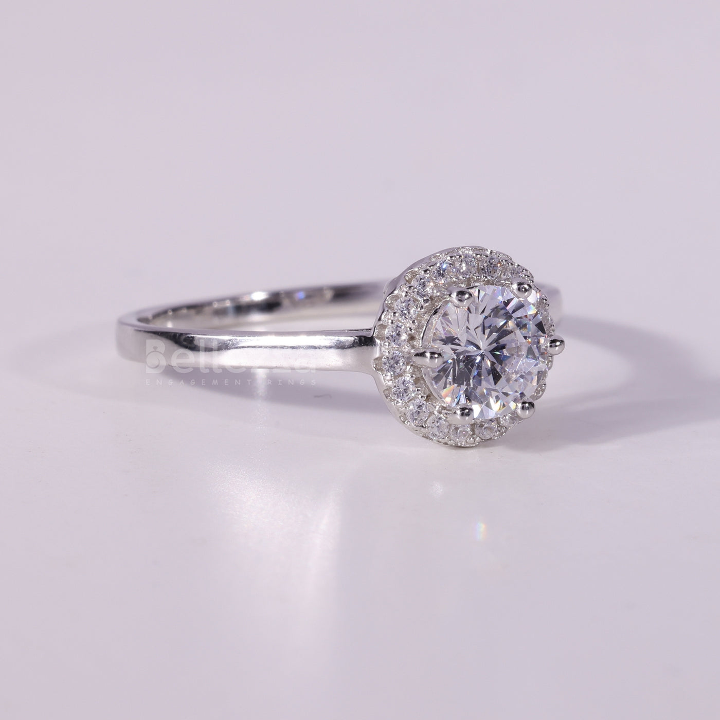 0.50CT Round Cut Diamond Halo Setting Moissanite Engagement Ring