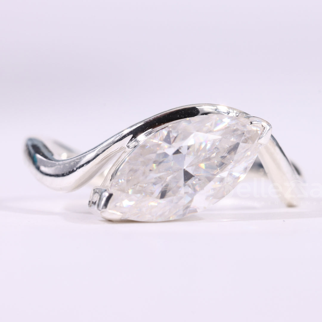 2.0CT Marquise Cut Solitaire Curved Moissanite Engagement Ring