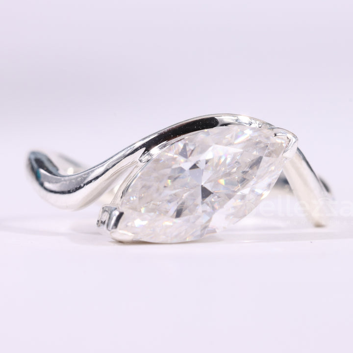 2.0CT Marquise Cut Solitaire Curved Moissanite Engagement Ring