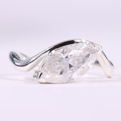 2.0CT Marquise Cut Solitaire Curved Moissanite Engagement Ring