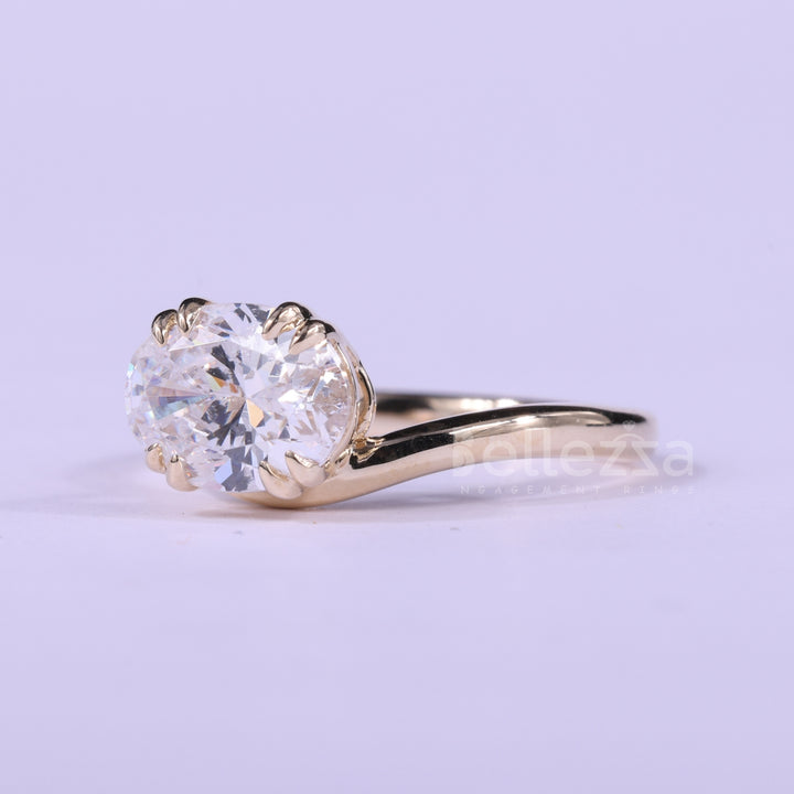 1.50CT East-West Oval Cut Diamond Curved Moissanite Engagement Ring