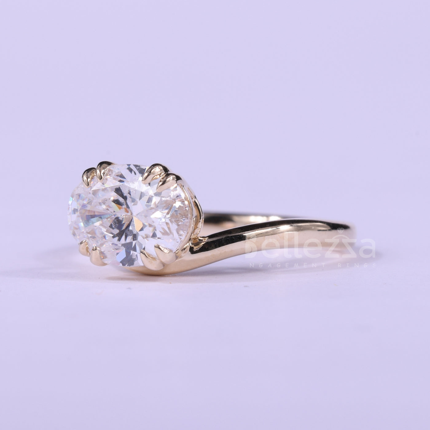 1.50CT East-West Oval Cut Diamond Curved Moissanite Engagement Ring