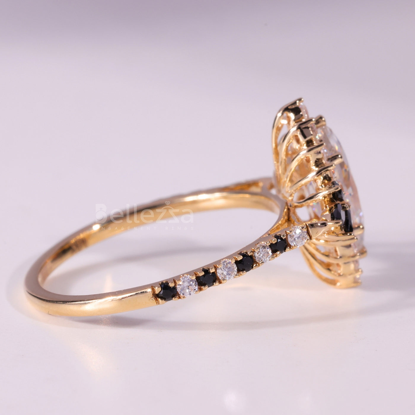 1.0CT Marquise Cut Unique Black Cluster Diamond Engagement Ring