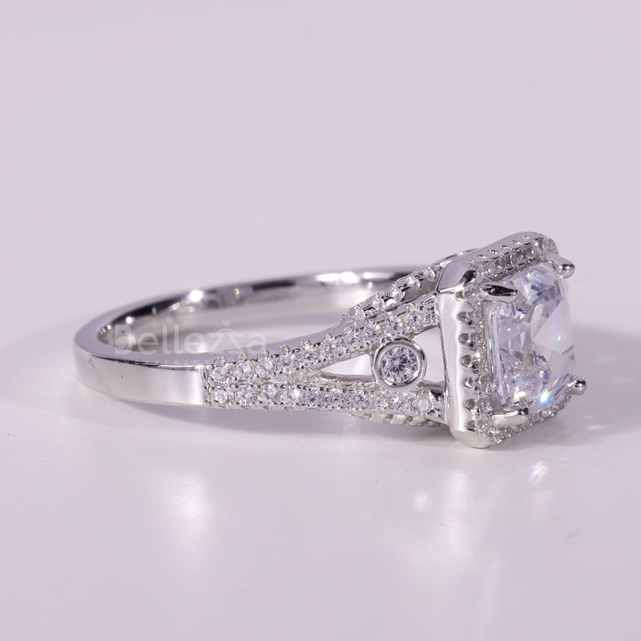 1.0CT Asscher Cut Diamond Halo Cluster Setting Moissanite Engagement Ring