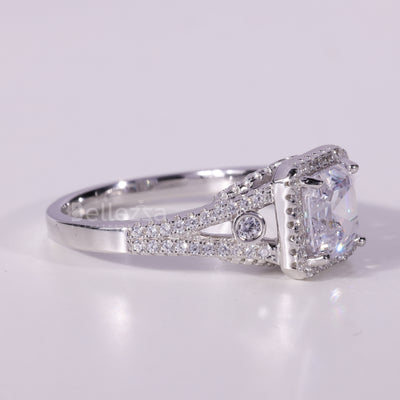 1.0CT Asscher Cut Diamond Halo Cluster Setting Moissanite Engagement Ring