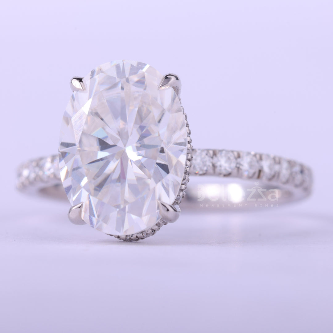 2.0CT Oval Cut Pave Setting Moissanite Engagement Ring