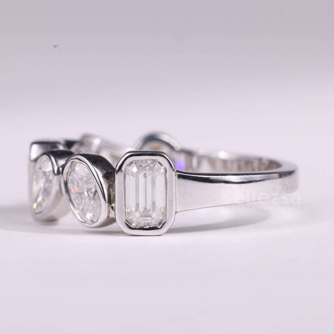 Multi Diamond Bezel Setting Moissanite Wedding Band