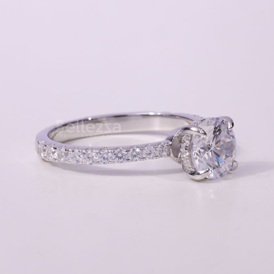 0.75CT Round cut Pave Setting Moissanite Engagement Ring