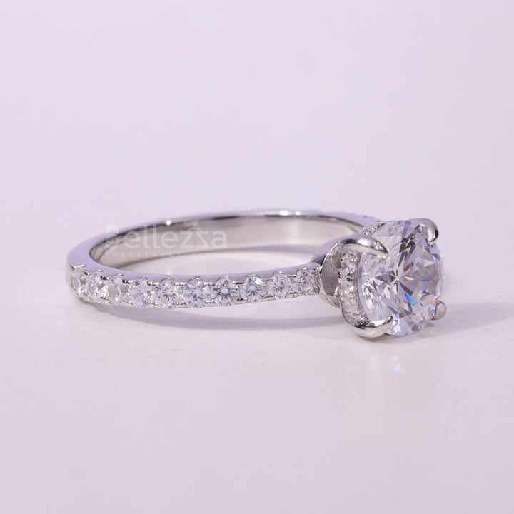 0.75CT Round cut Pave Setting Moissanite Engagement Ring