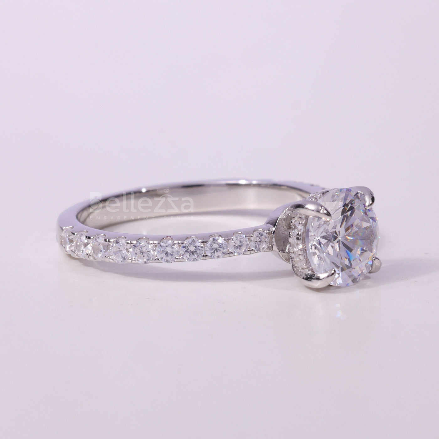0.75CT Round cut Pave Setting Moissanite Engagement Ring