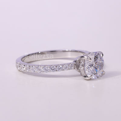 0.75CT Round cut Pave Setting Moissanite Engagement Ring
