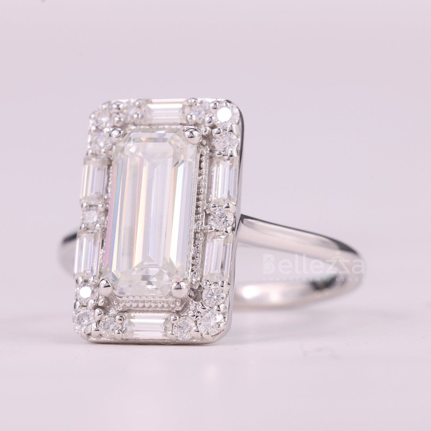 1.50CT Baguette Cut Halo Cluster Diamond Moissanite Engagement Ring