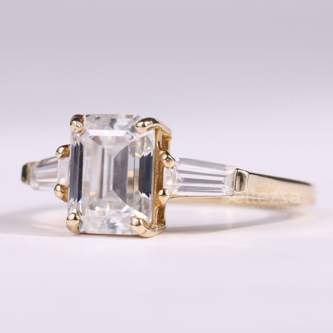 1.0CT Emerald Cut Diamond Three Stone Moissanite Engagement Ring