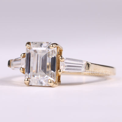 1.0CT Emerald Cut Diamond Three Stone Moissanite Engagement Ring