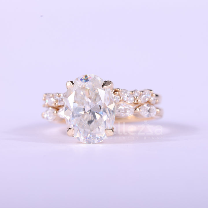1.50CT Oval Cut Cluster Pave Setting Moissanite Bridal Ring Set