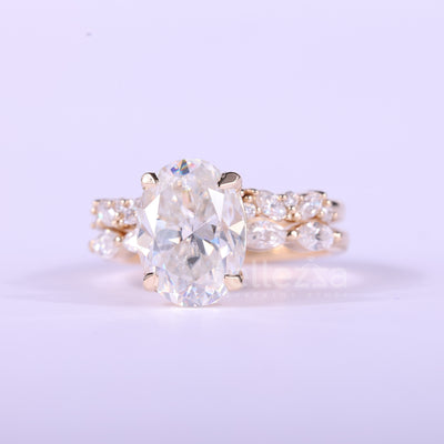 1.50CT Oval Cut Cluster Pave Setting Moissanite Bridal Ring Set