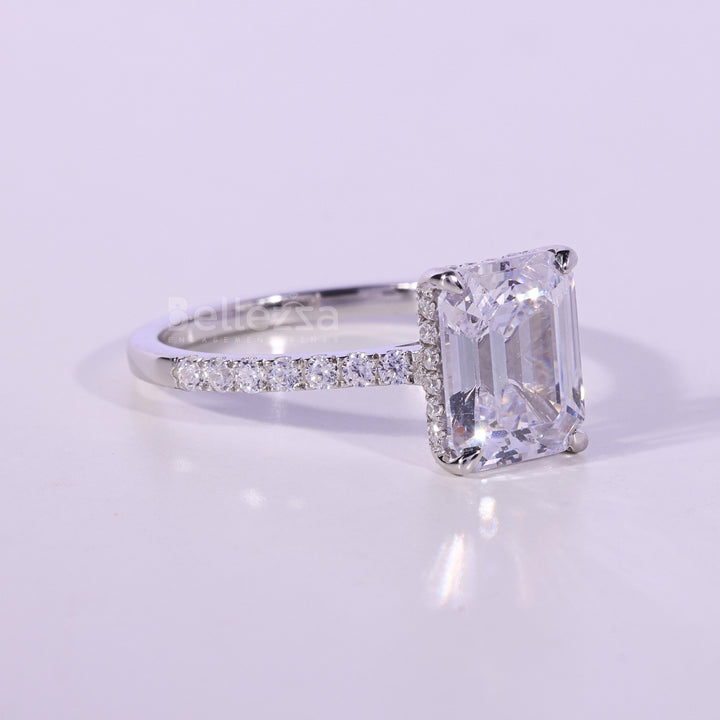 1.0CT Emerald Cut Pave Setting Moissanite Engagement Ring