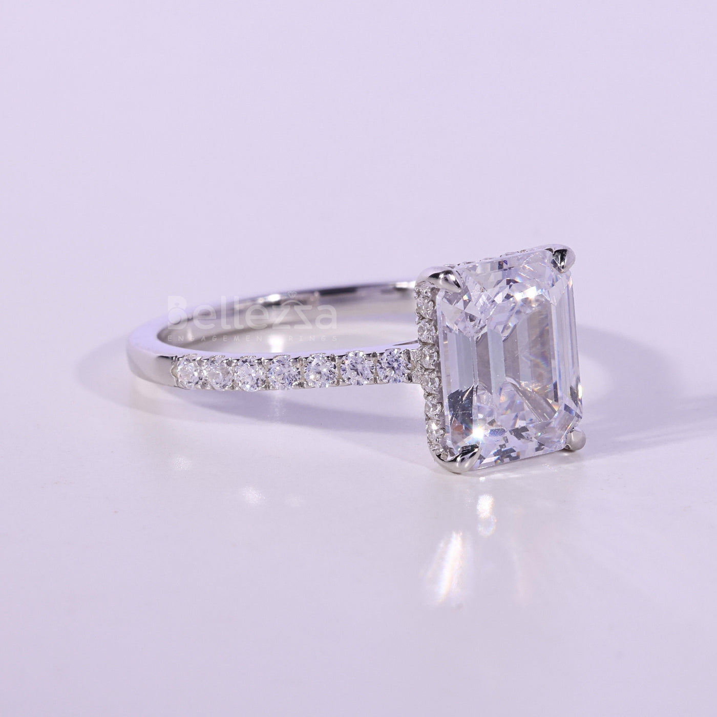 1.0CT Emerald Cut Pave Setting Moissanite Engagement Ring