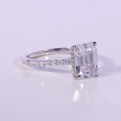 1.0CT Emerald Cut Pave Setting Moissanite Engagement Ring