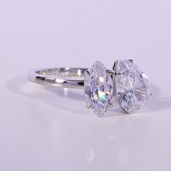 2.0CTW Pear & Marquise Cut Diamond Moissanite Toi Et Moi Engagement Ring