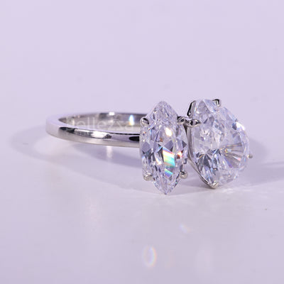 2.0CTW Pear & Marquise Cut Diamond Moissanite Toi Et Moi Engagement Ring