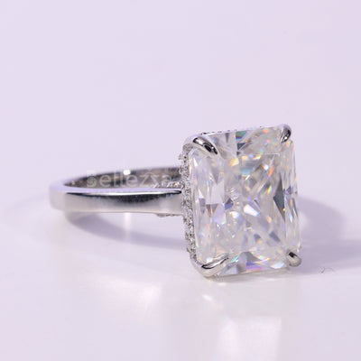 1.50CT Radiant Cut Hidden Halo Moissanite Engagement Ring
