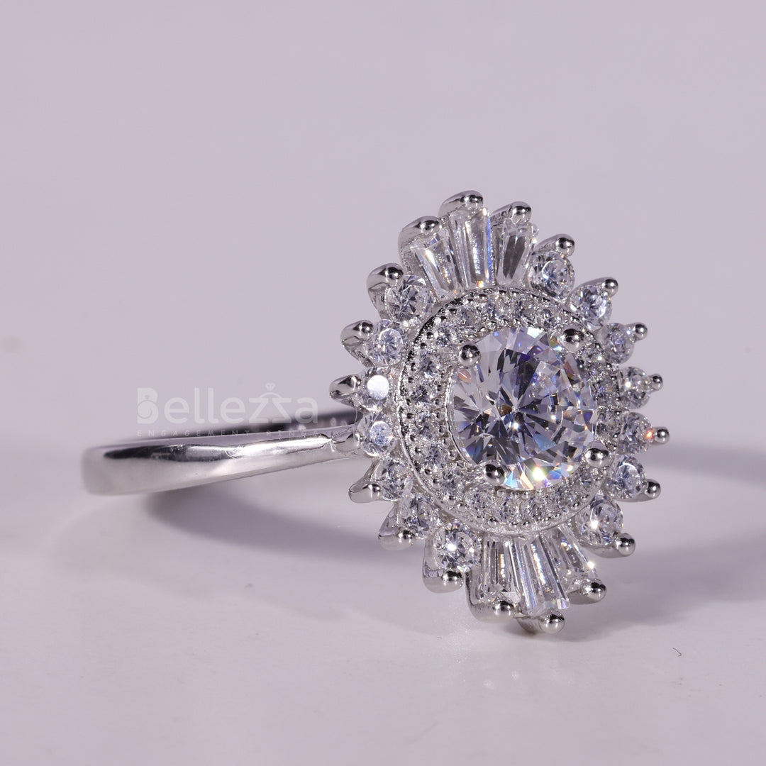 0.50CT Round Cut Halo Cluster Diamond Moissanite Engagement Ring