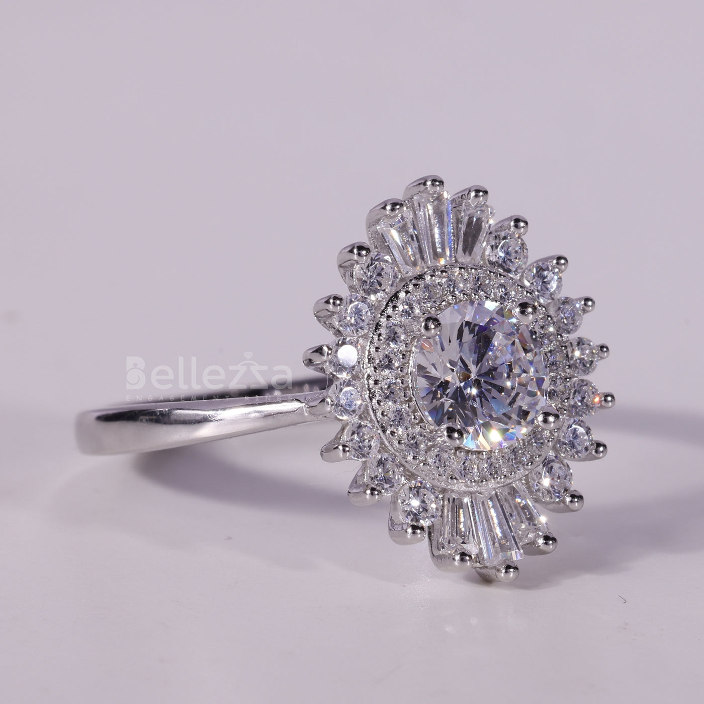 0.50CT Round Cut Halo Cluster Diamond Moissanite Engagement Ring