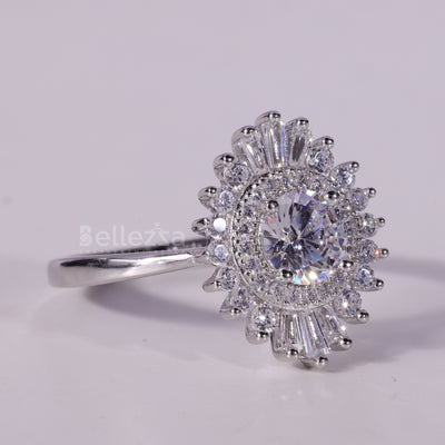 0.50CT Round Cut Halo Cluster Diamond Moissanite Engagement Ring