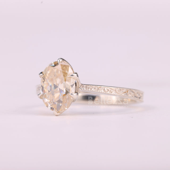 1.0CT Oval Cut Unique Solitaire Vintage Inspired Engagement Ring