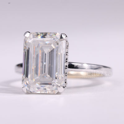 1.50CT Emerald Cut Hidden Halo Moissanite Engagement Ring
