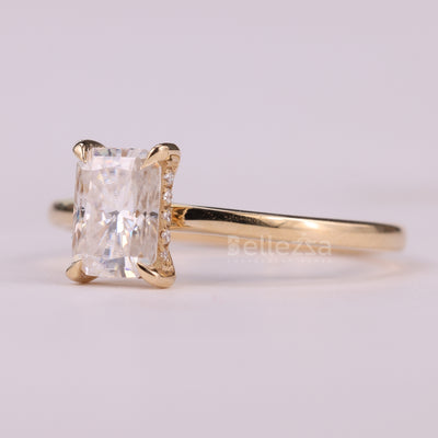 1.0CT Radiant Cut Hidden Halo Moissanite Engagement Ring
